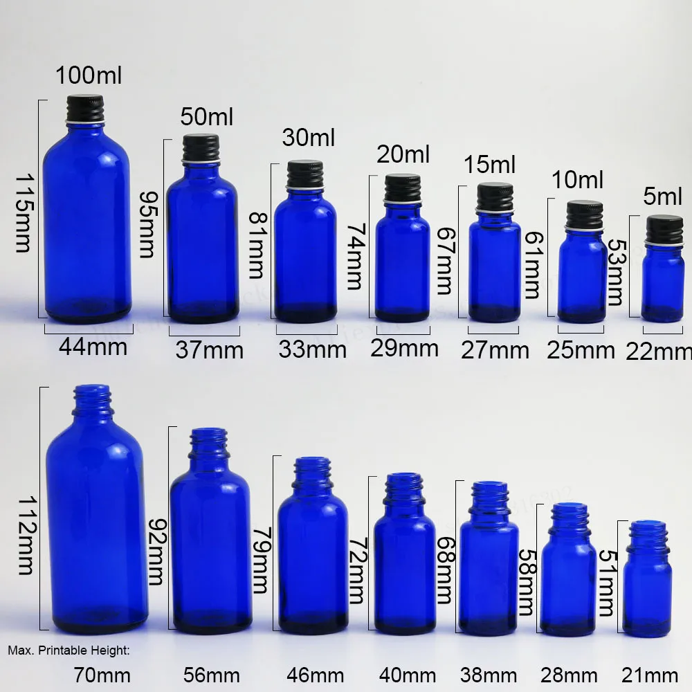 12x5 ml 1/3oz 1/2oz 2/3oz 1oz 50ml 100ml кобальтовое синее стекло бутылки эфирного масла упаковка с алюминиевые крышки