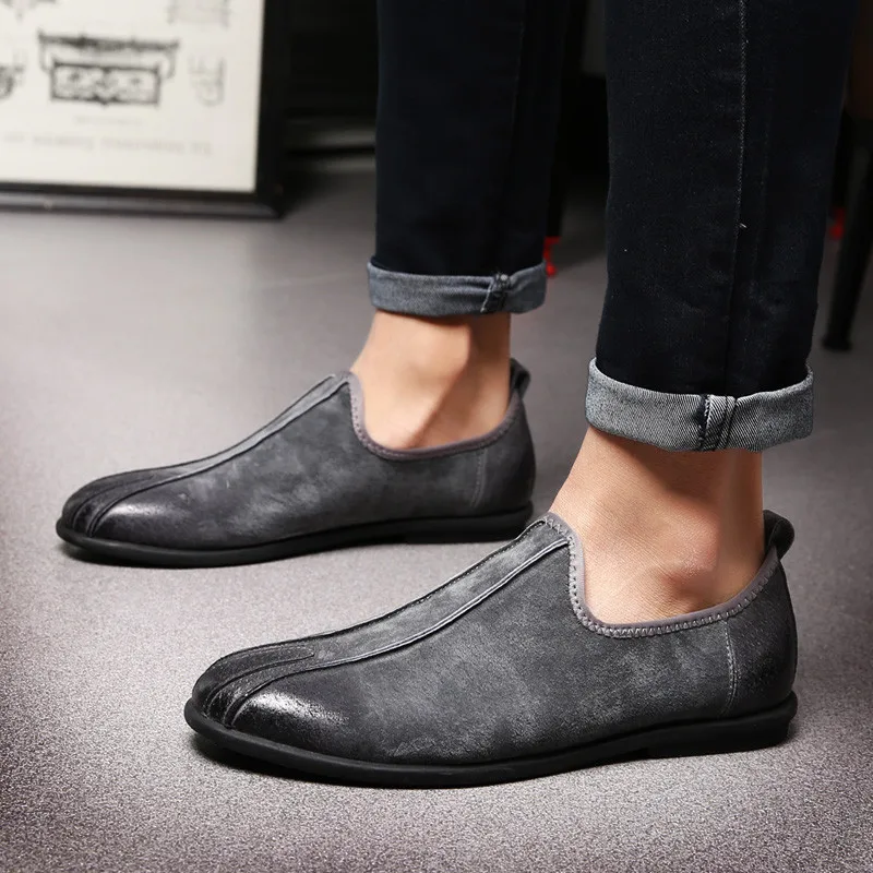 

Vintage Cow Suede Men Shoes Casual Breathable Men Loafers Slip On High Quality British Style