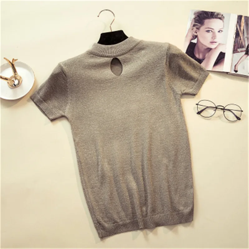 2018 летняя футболка с пайетками Женские трикотажные топы коротким рукавом