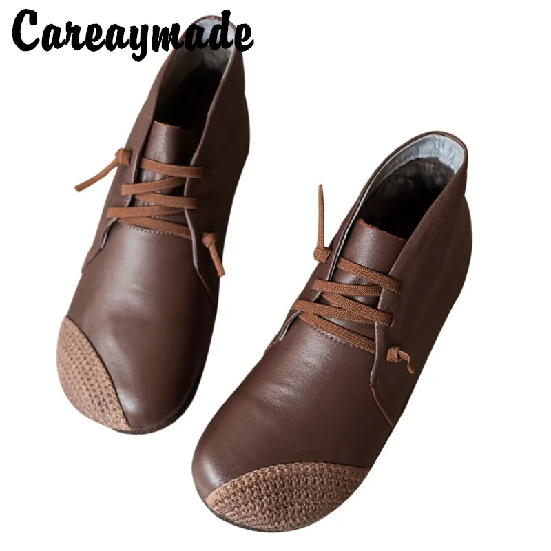 Женские ботинки из натуральной кожи Careaymade зимние ручной работы с плоской