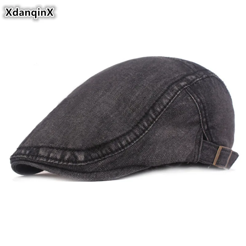 

XdanqinX Unisex Washed Hat Retro Denim Berets Adjustable Size Men's Cotton Beret Snapback Cap NEW Women's Cowboy Tongue Caps