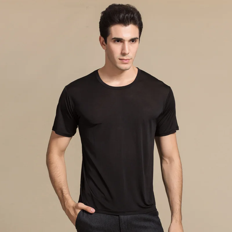 100% PURE Silk Top Grade T-shirt Short Sleeved Middle-aged Men's Knitting Big Size Sweater | Мужская одежда
