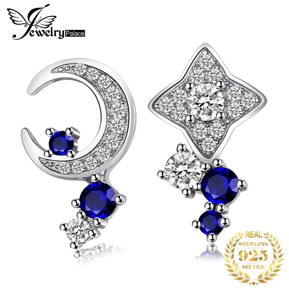 Jewelrypalace луна и звезды 0.8ct создания Сапфир Серьги гвоздики 100% натуральная серебро