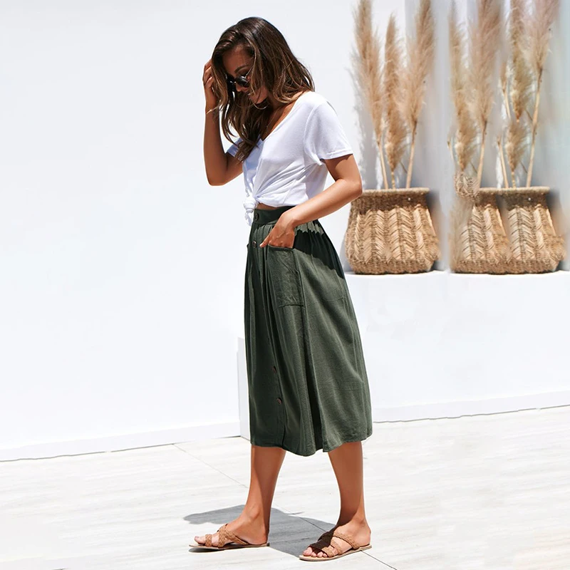 GOPLUS 2020 Summer Elegant Solid Skirts Women High Waist Buttons Maxi Skirt Lady Chic Vintage Party Streetwear Female | Женская одежда