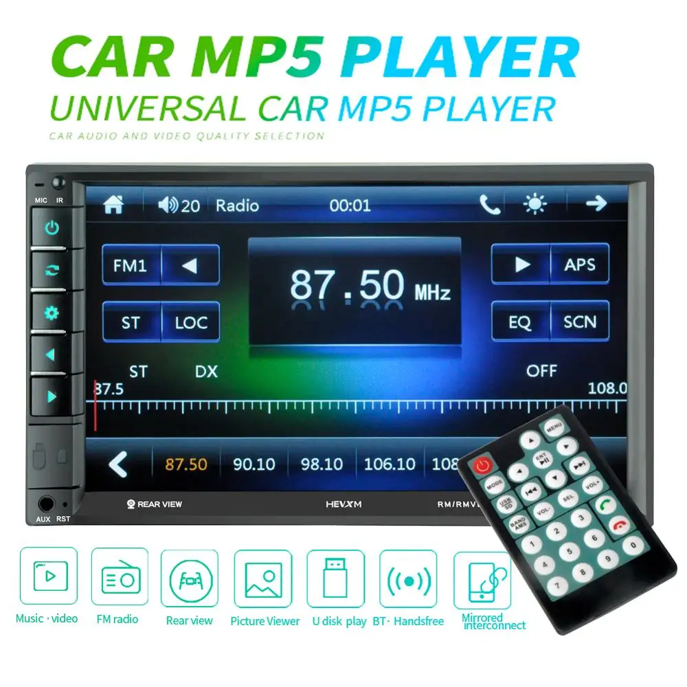 Автомагнитола HD " сенсорный экран стерео Bluetooth 12 В 2 Din FM ISO мощность Aux вход Авто MP5 плеер SD USB