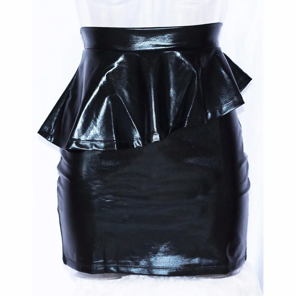 Женская юбка карандаш из ПУ кожи с баской|skirt vinyl|leather skirtfashion mini skirt |