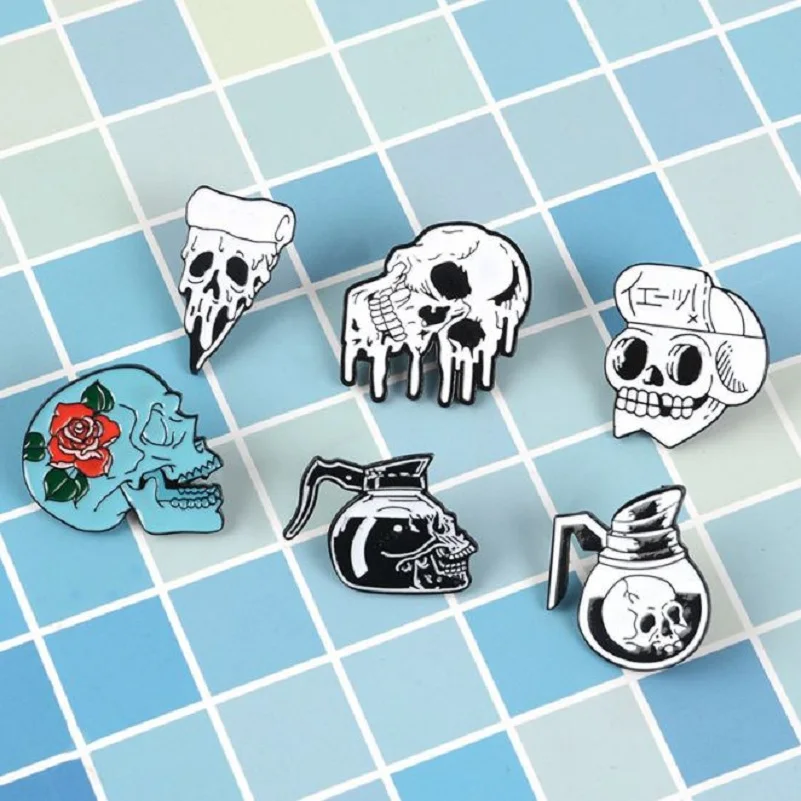 Exquisite fashion new teapot skull cowboy badge Terrorist pizza rose flower brooch gift men's ladies universal | Украшения и