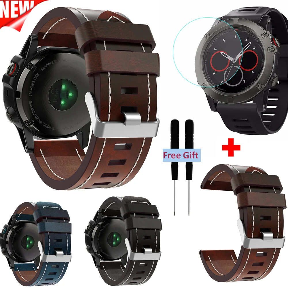 Кожаный ремешок для Garmin Fenix 5x сменный Браслет с защитной пленкой Band | Электроника