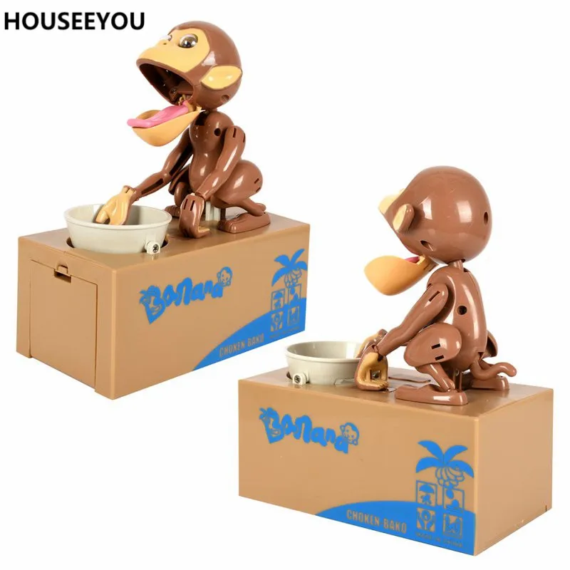 Копилка в виде обезьяны крадущей монеты Автоматическая Коричневая копилка для