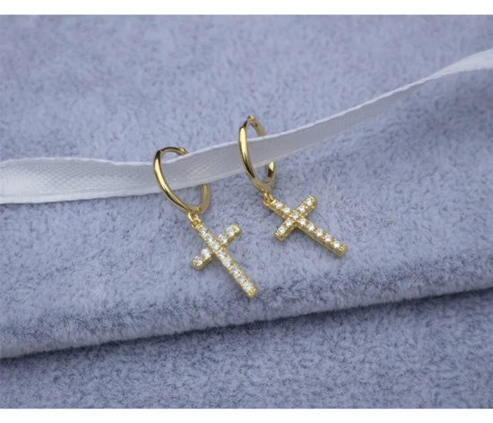 1 pair gold 9 mm Новые серьги из стерлингового серебра 925 пробы, модные циркониевые крест, Короткая подвеска, серьги-капельки, ушные кости, дикие простые трендовые женские ювелирные изделия для ушей - Окраска металла: 1 pair gold 9 mm