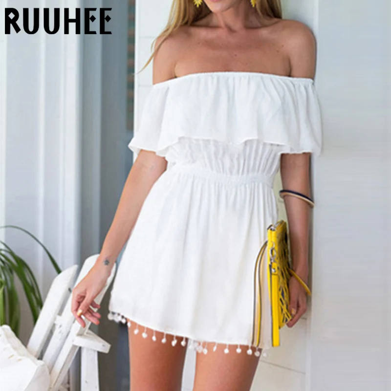 Женские комбинезоны с кисточками RUUHEE однотонные открытыми плечами