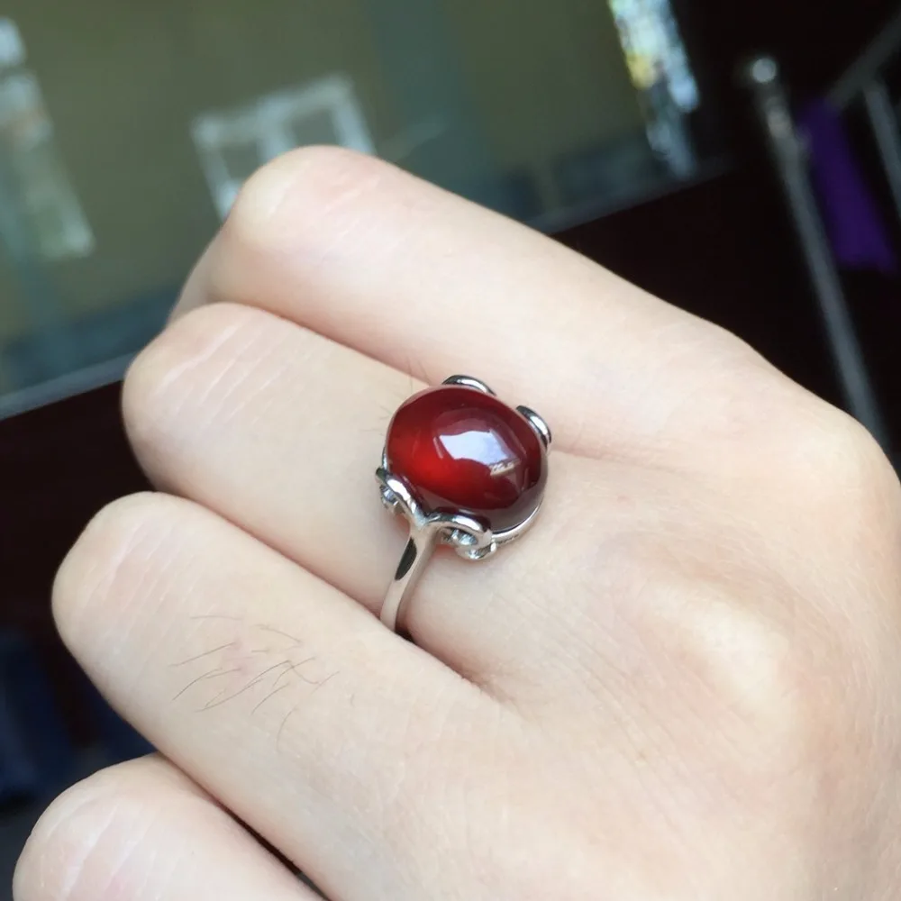 

[MeiBaPJ Natural Red Garnet Gemstone Trendy Ring for Women Real 925 Sterling Silver Charm Fine Jewelry