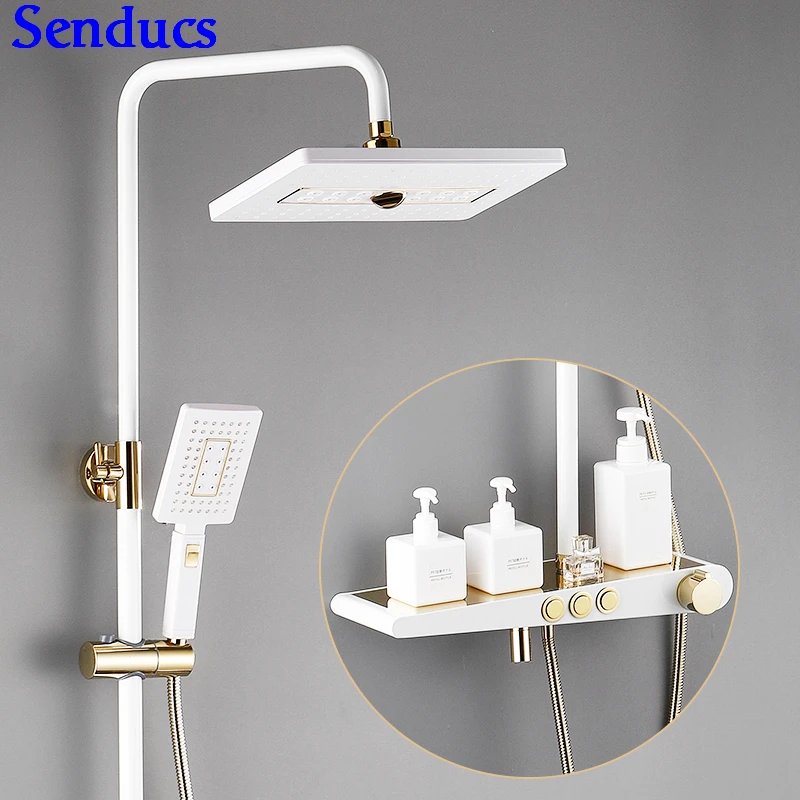 Термостатический душевой набор sendukиз белого золота дешевая Душевая система для
