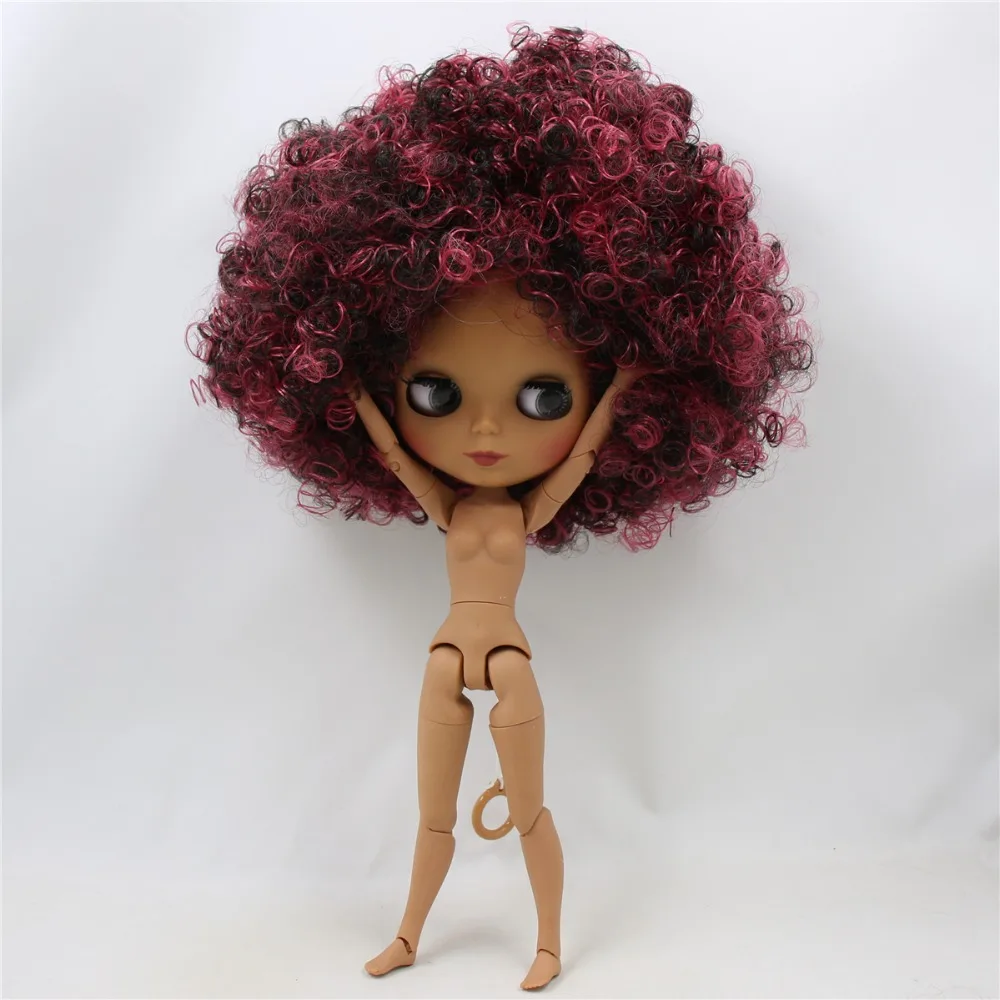 Фабрика blyth кукла 1/6 bjd шарнир тело темная кожа матовое лицо, вино красный микс черные афро волосы, голая кукла 30 см QE155/9103