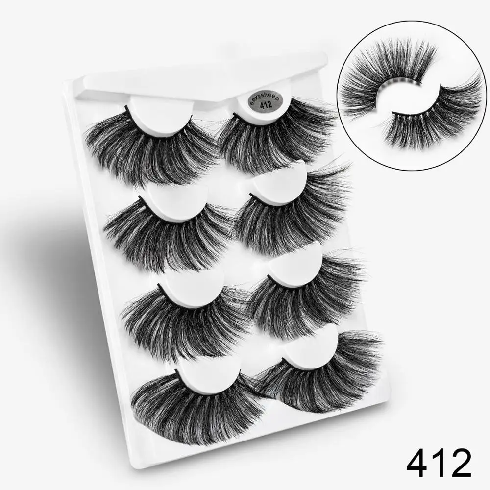 412 SEXYSHEEP 4 пары 25 мм Накладные ресницы Поддельные ресницы длинные Макияж 3d искусственной норки ресницы наращивания ресниц норки ресницы для красоты - Цвет: 412