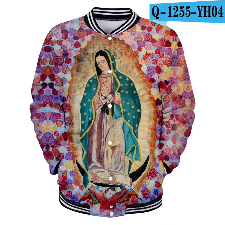 Our Lady of Guadalupe бейсбольные куртки с 3D принтом для женщин/мужчин, трендовый стиль, уличная бейсбольная куртка, повседневная одежда размера плюс - Цвет: Q1255-YH04
