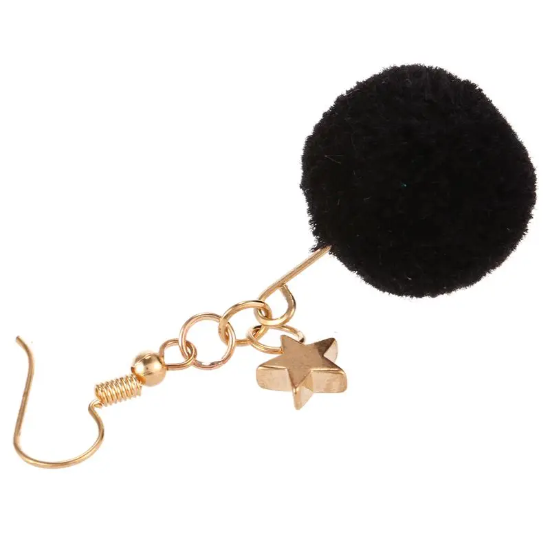 Милые женские серьги с помпоном сплав звезда пушистый меховой шар висячие черный