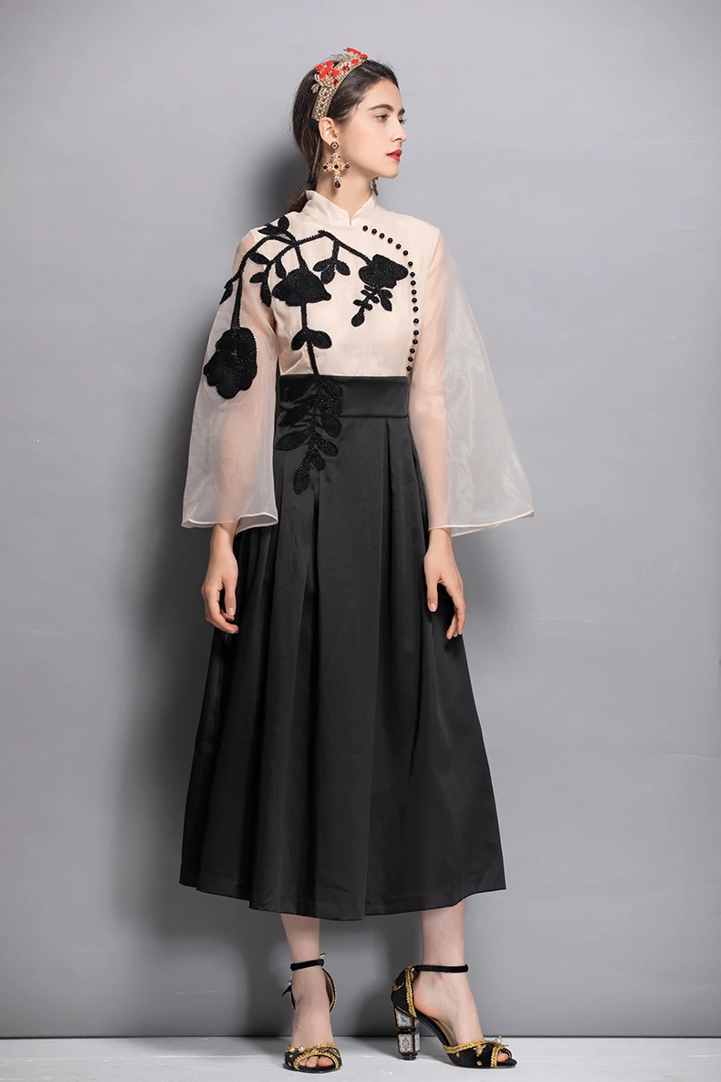 Новое поступление 2019 женские винтажные повседневные платья с воротником-стойкой