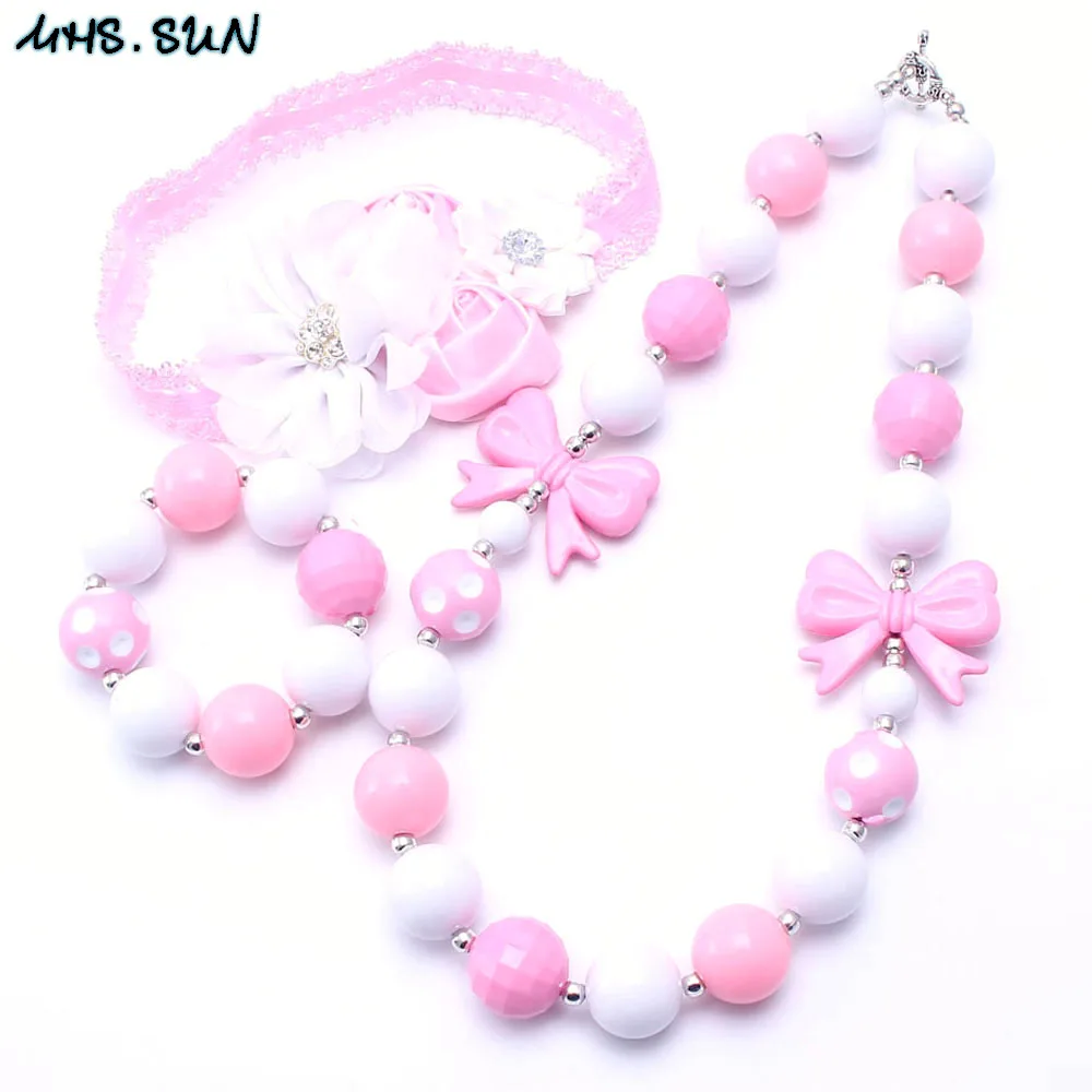 MSH.SUN милое розовое + белое детское ожерелье браслет обруч для волос модный бант