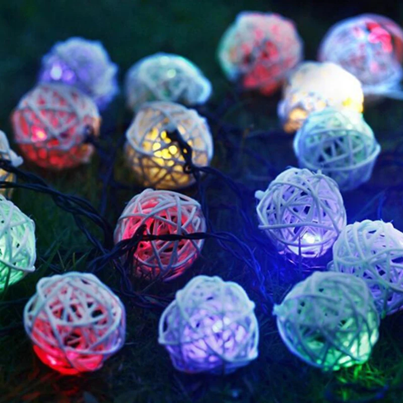 Солнечная энергия 5 м/20 LED теплый свет/RGB тростниковый шар гирлянда свет Открытый