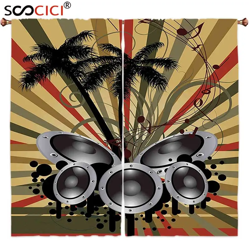 Шторы на окна 2 панели современные пальмовые деревья полосатый фон с эффектом