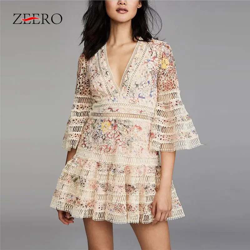 ZEERO High End Автопортрет Boho женское платье осень облегающее сексуальное, рукав-фонарик мини платье платья женские вечерние ночные