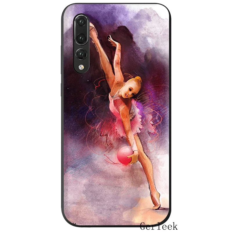 Черный мягкий чехол из ТПУ с изображением любви и гимнастики для Huawei P8 P9 P10 Lite P20 Pro