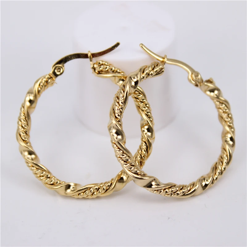 gold color 30mm 30 мм 40 мм 50 мм наружный диаметр 3 мм витые серьги-кольца Европейская и американская мода женские классические ювелирные изделия LH264 - Окраска металла: gold color 30mm