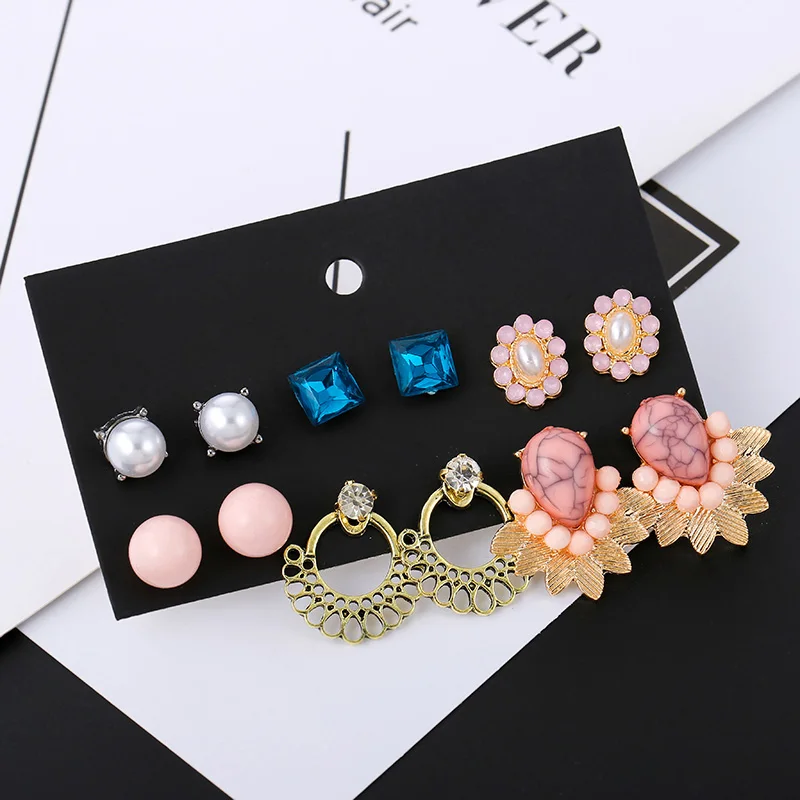 YANG&ampRH 2019 New Simulated Pearl Stone Earrings Sets for Women Korean Stud Set Personality Party Clothing Jewelry | Украшения и