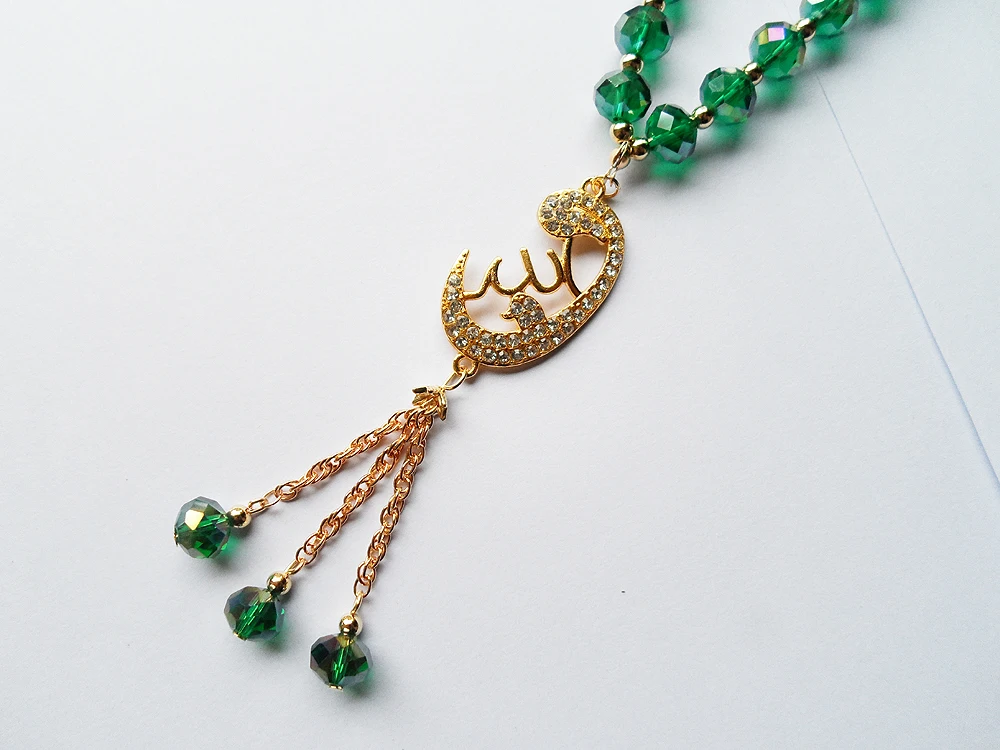 Малахит Зеленый Кристалл мусульманский кулон аксессуары tasbih молитва бусы
