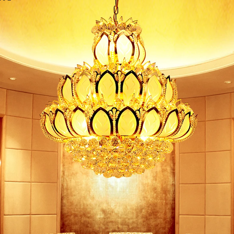 

LED Modern Crystal Chandeliers Lights Fixture Golden Lotus Flower Lamps American K9 Crystal Chandelier Lighting 3 Year Warranty