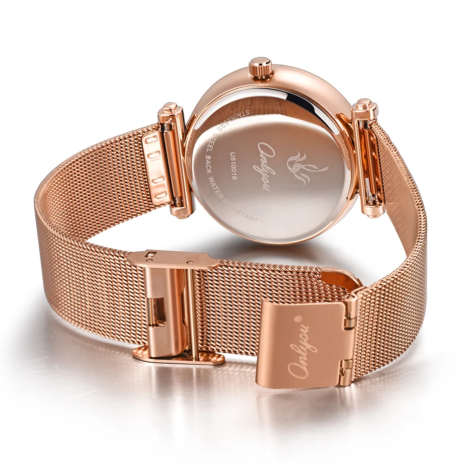 ONLYOU элегантные женские часы лучший бренд класса люкс наручные Rosegold сетка