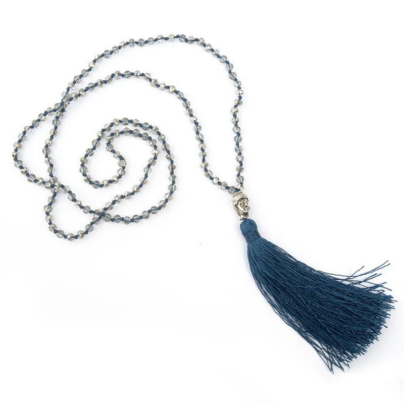 Fashion Long Tassel Necklace For Women Female Glass Crystal Beard Pendant Choker Charm Chain Knot Ladies Jewelry Bohemian | Украшения и