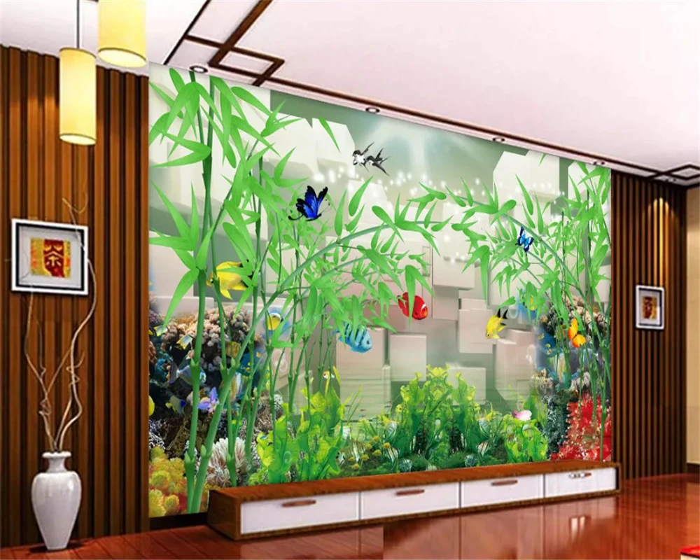 

beibehang papel de parede fashion three dimensional painting wallpaper bamboo water bamboo solid background wall painting tapety