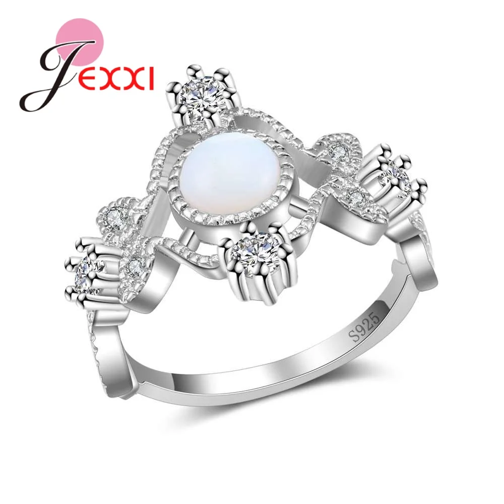

Новое модное кольцо из стерлингового серебра 925 пробы, геометрическое кружевное кольцо AAA с круглым опалом для женщин и девочек, вечерние юв...
