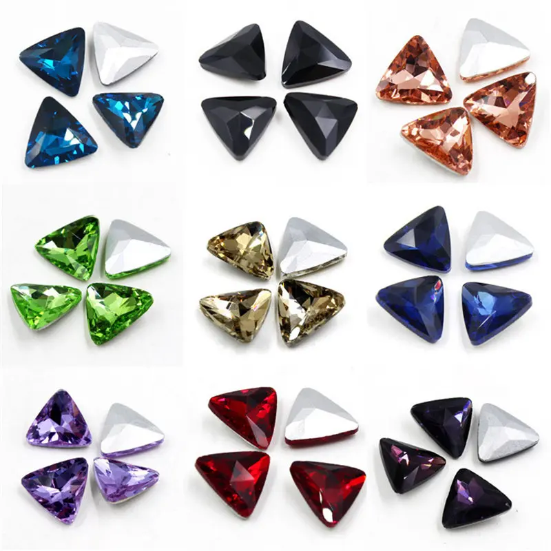 100pcs 10mm,14mm,18mm,23mm Mix Colors Pointback Triangle Glass Crystal Fancy Stone Bling Glass Crystal For Jewelry Making