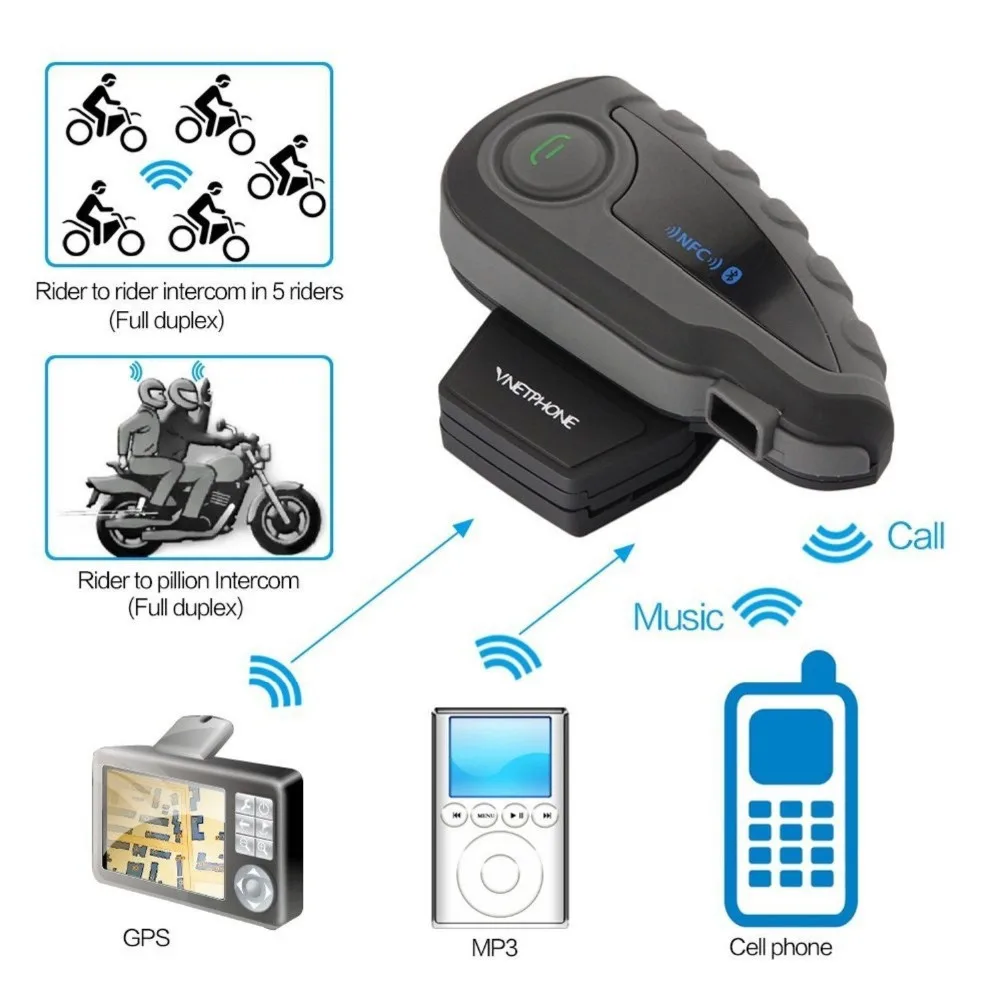 VNETPHONE 1200M Motorcycle Motorbike BT Bluetooth Helmet Intercom Interphone Headset With Remote Control FM 5 Riders | Автомобили и