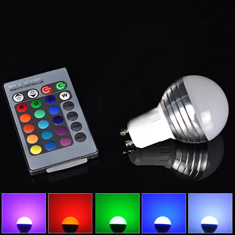 AC 85V 265V GU10 основание 3 Вт RGB светодиодный 16 Цвет изменение прожектора лампы