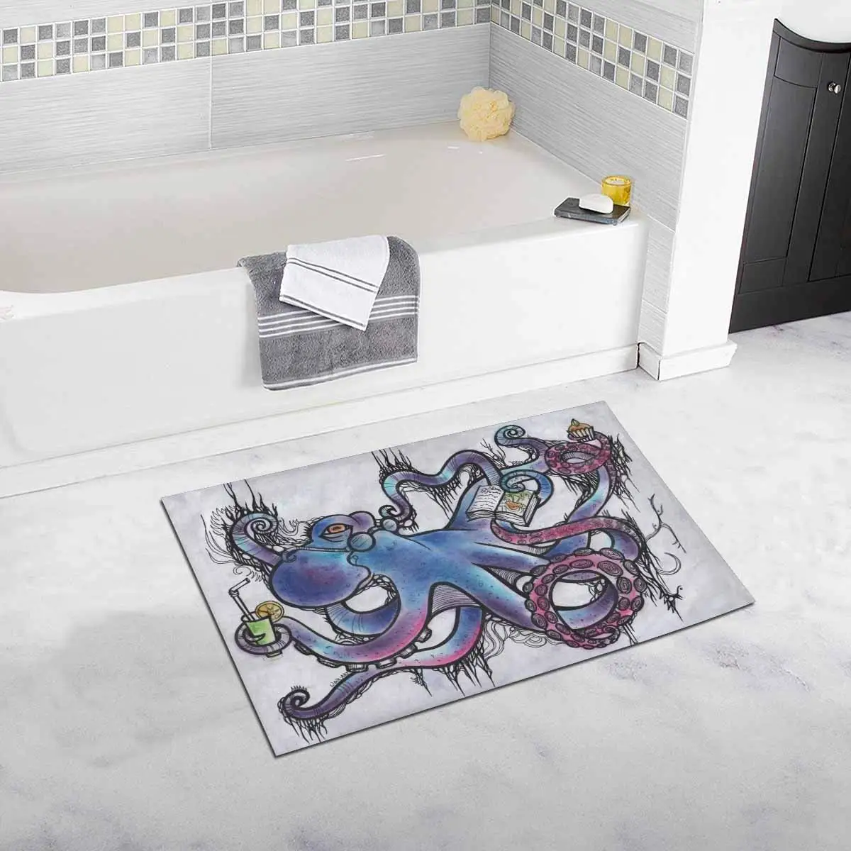 Fantasy Octopus Reads a Book Bath Rug Non-slip Bathroom Mat Inches | Дом и сад