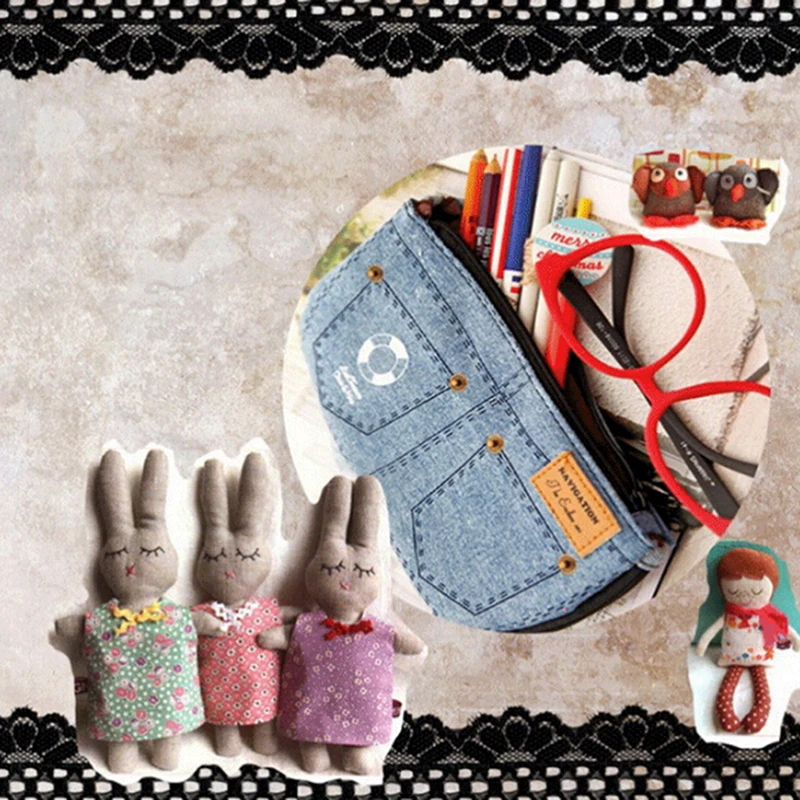 Модные синие джинсы льняные шорты пенал школьные принадлежности файлы Organazier