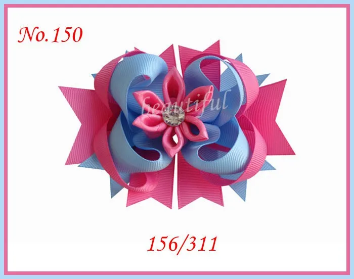 

free shipping 12pcs 4.5'' romantic hair bows layered kanzashi hair bows girl hair accessories petal flower hair clips A