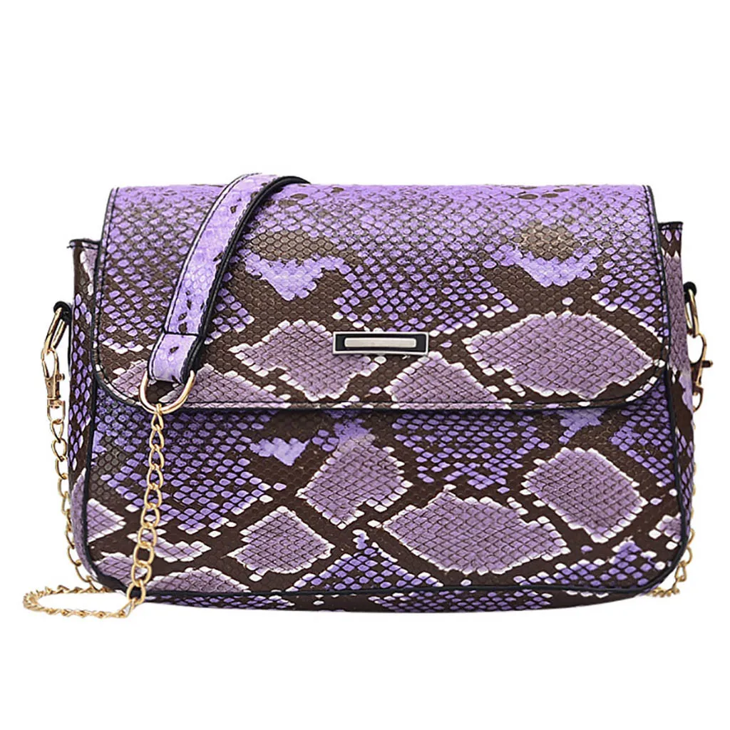 Purple Курьерские сумки Женская Мода Змеиный узор на плечо Повседневное Мода змеиной кожи сумка-почтальон через плечо, Повседневная сумка Dropship Apr24 - Цвет: Purple