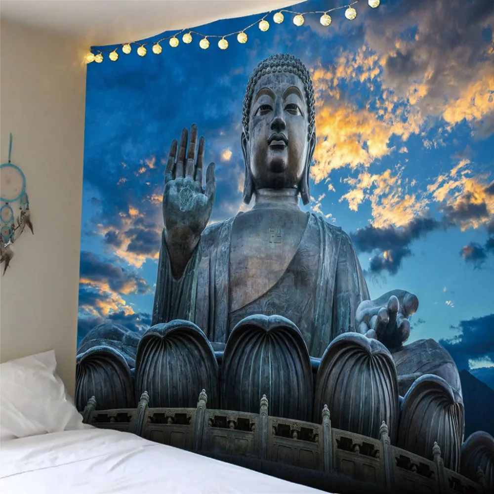 

Buddha Statue Wall Hanging Tapestry Printed Home Decorative Indian Mandala Bedspread Dorm Cover Beach Towel High Quality
