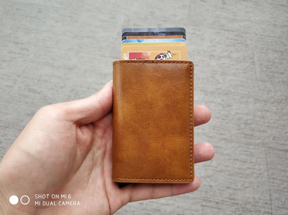 RFID бизнес кредитный держатель для карт для мужчин многофункциональный автоматический алюминиевый сплав кожаный чехол для карт мужской мини кошелек Тонкий кошелек