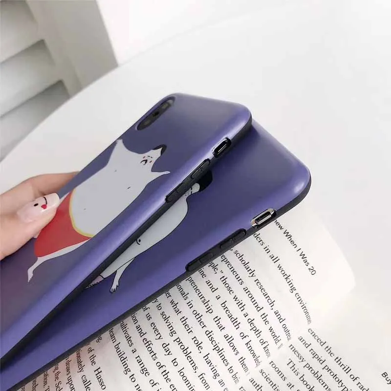 JIBAN Funny fat Cartoon purple Phone Case for iphone X 6s 6plus 7 8plus Capa Soft TPU matte Couples protective cover |