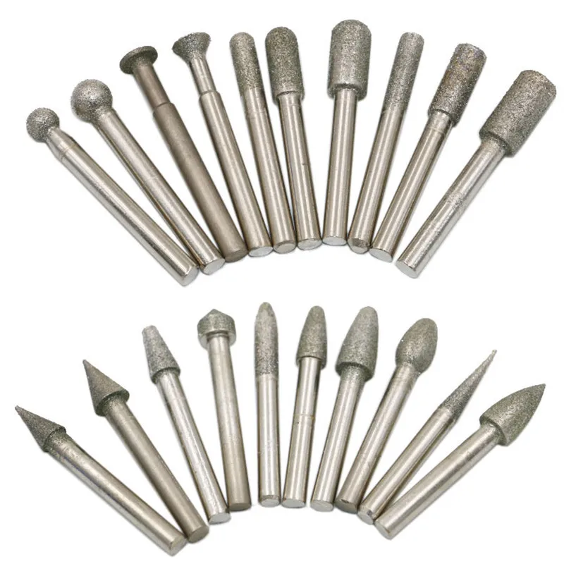 20pcs Shank Dia 6mm Diamond Point Set  mounted points grinding burrs Die Grinder Carving Router Bit