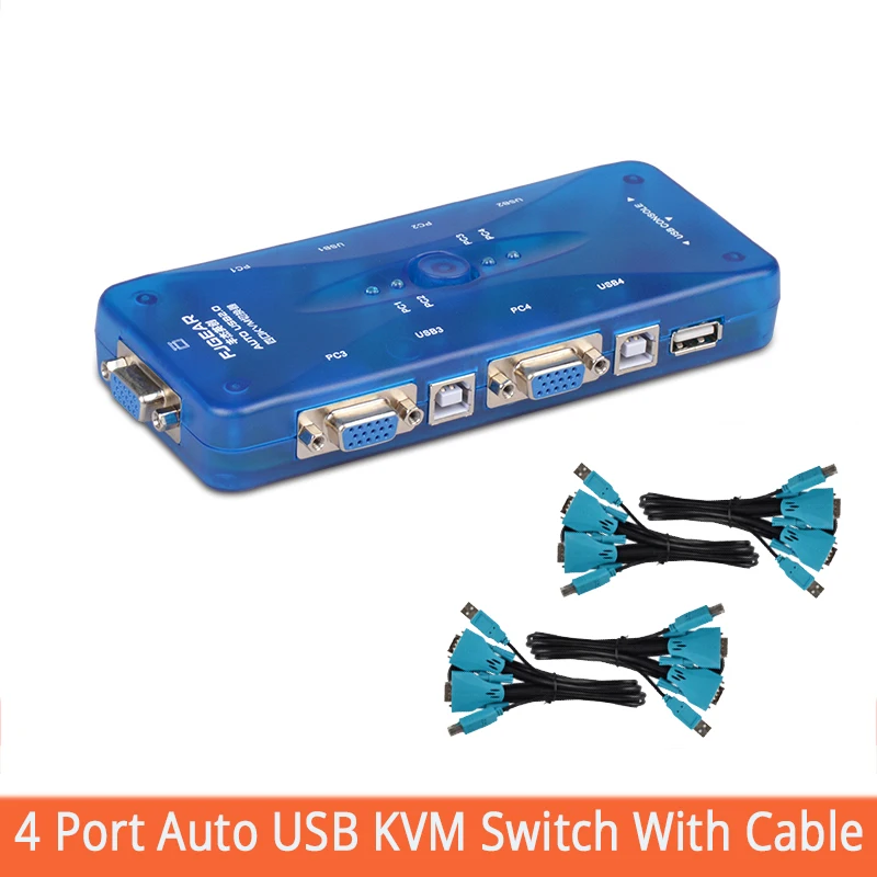 KVM-переключатель USB2.0 4 порта usb-хаб с соединительным кабелем компьютера