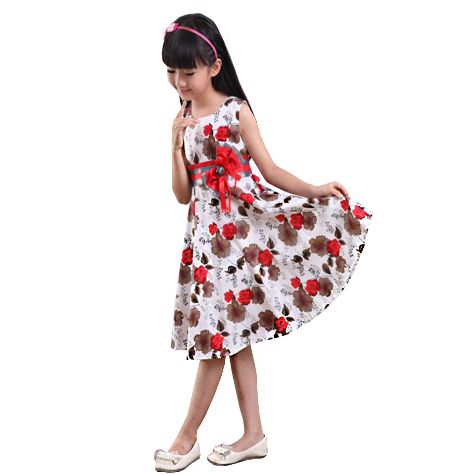 Детское летнее платье принцессы из натурального хлопка с цветочным принтом |
