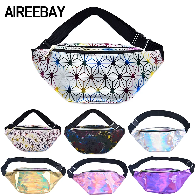 AIREEBAY голографическая поясная сумка женская розовая Серебристая поясная сумка Женская поясная сумка черная Геометрическая поясная сумка Лазерная нагрудная сумка для телефона