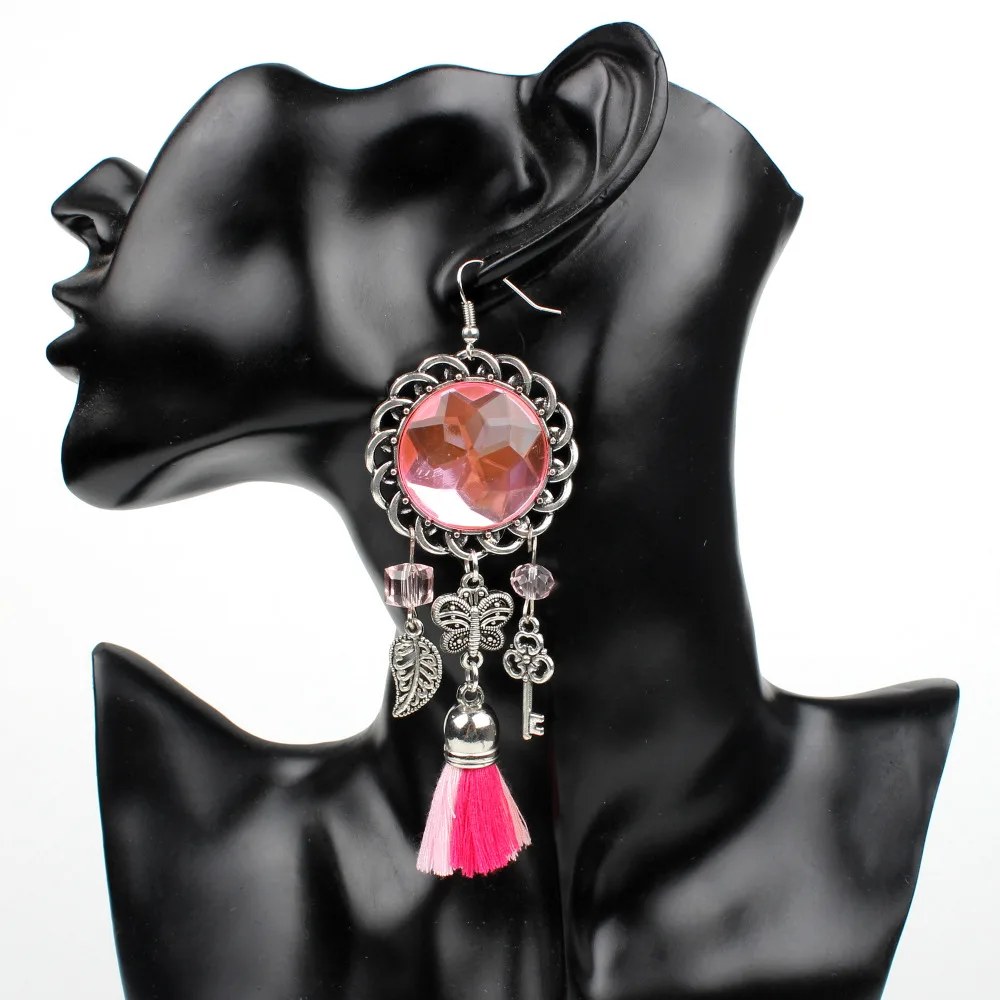 Claire Jin Round Stone Cotton Long Tassel Dangle Earrings Alloy Women Drop Bohemia Vintage Jewelry | Украшения и аксессуары